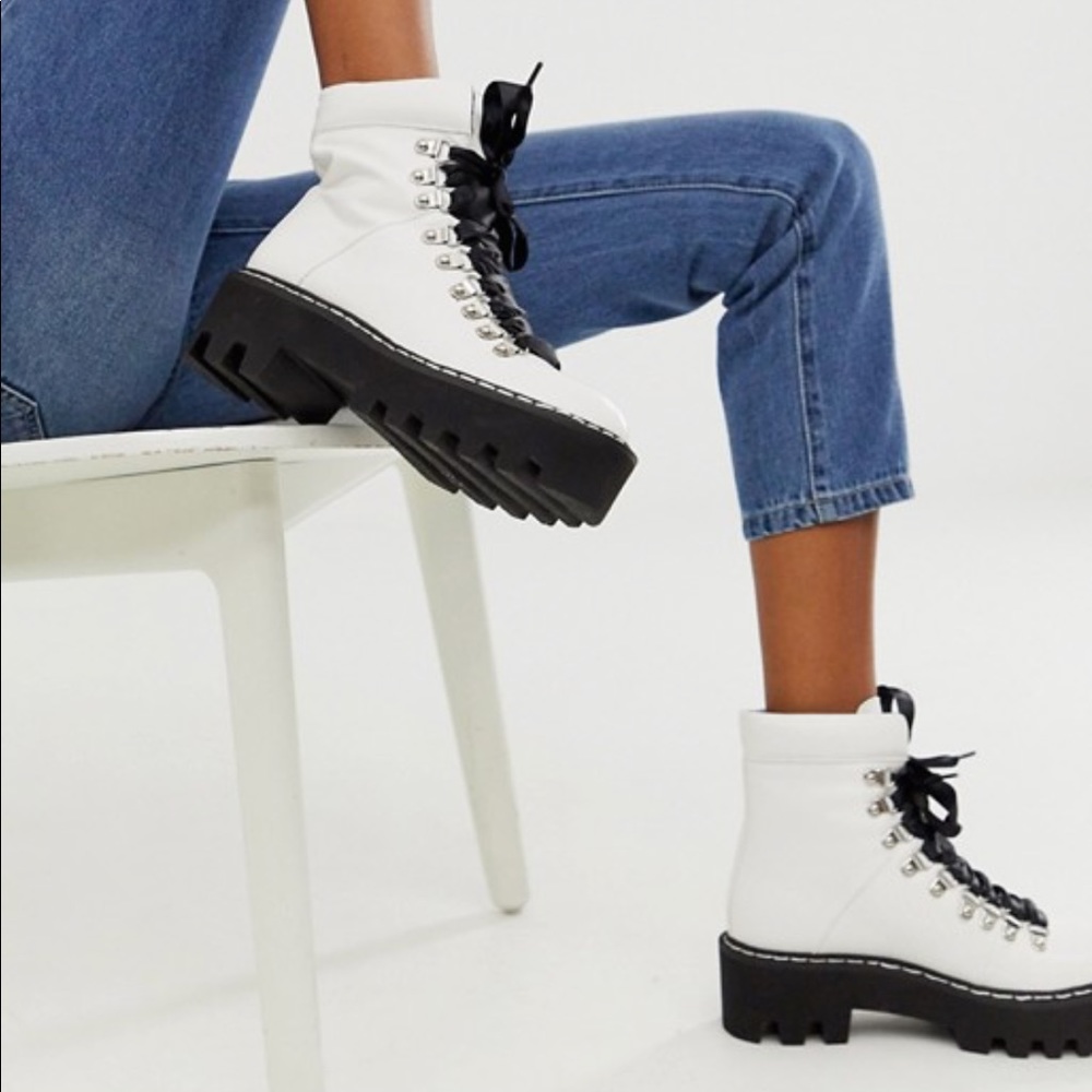 ASOS White Chunky Lace Up Hiker Boot